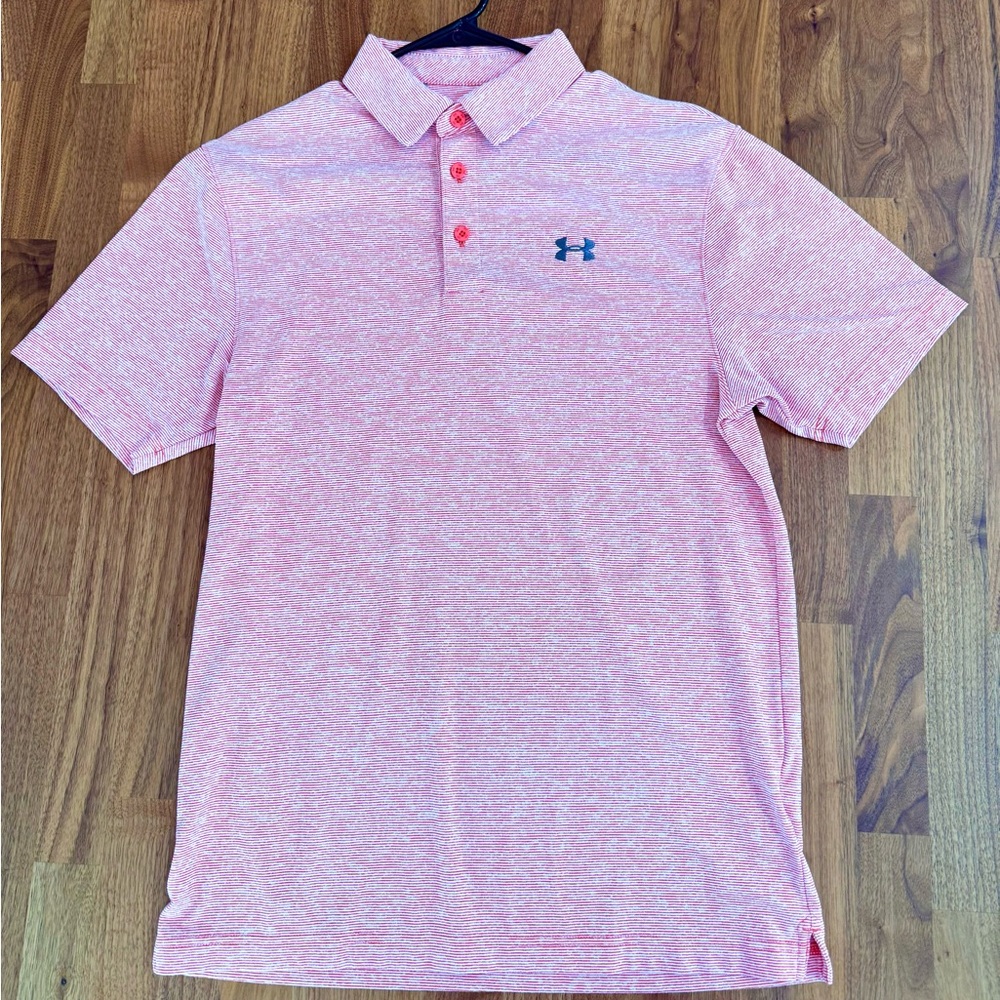 Under Armour Red & White Striped Performance Polo - Size Small